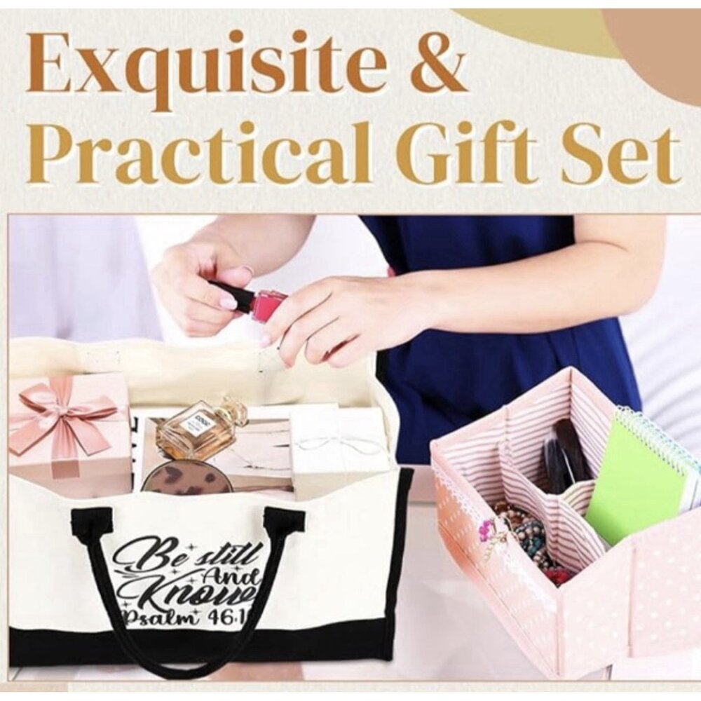 2 Pcs Christian Gift Set for Women Faith Religious Christmas Tote Makeup Pen Bag - Picture 4 of 4